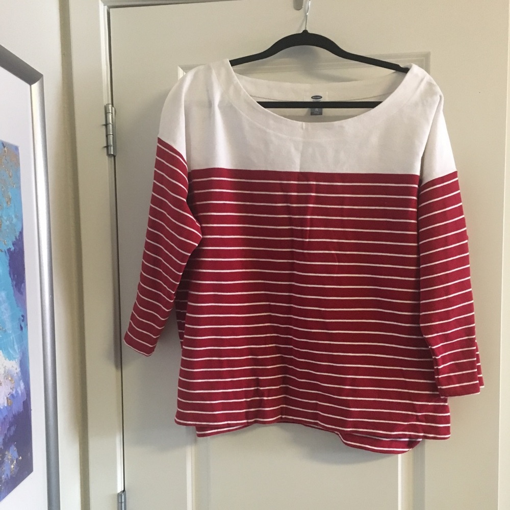 White With Red Stripes Medium Weight Sweater